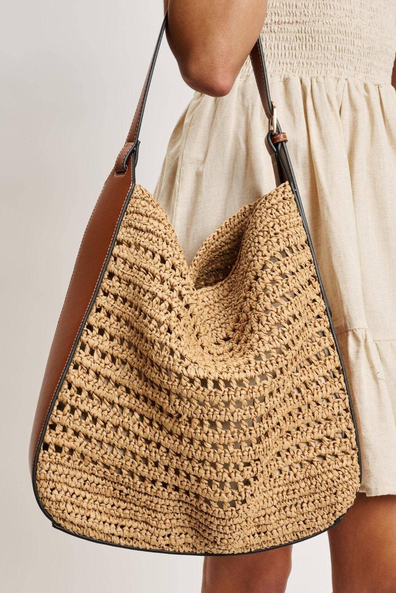 36007ML 2 in 1 Savannah Straw Hobo Tote Bag With Pouch