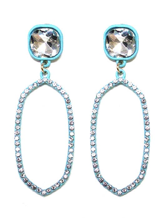 VE2888 Iridescent Post Rhinestone Oval Dangle Earrings