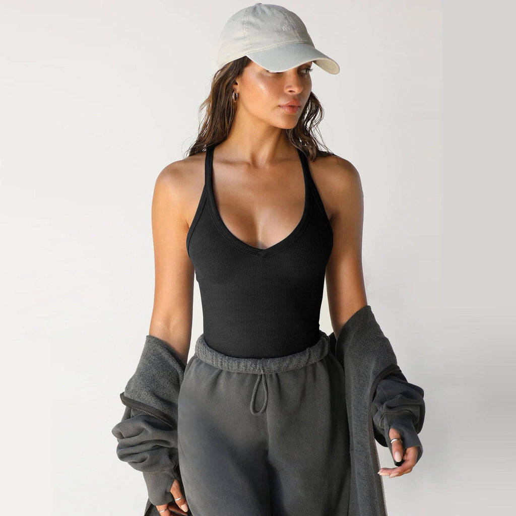 Ribbed Halter Tank Top Slim Fit Sleeveless Basic