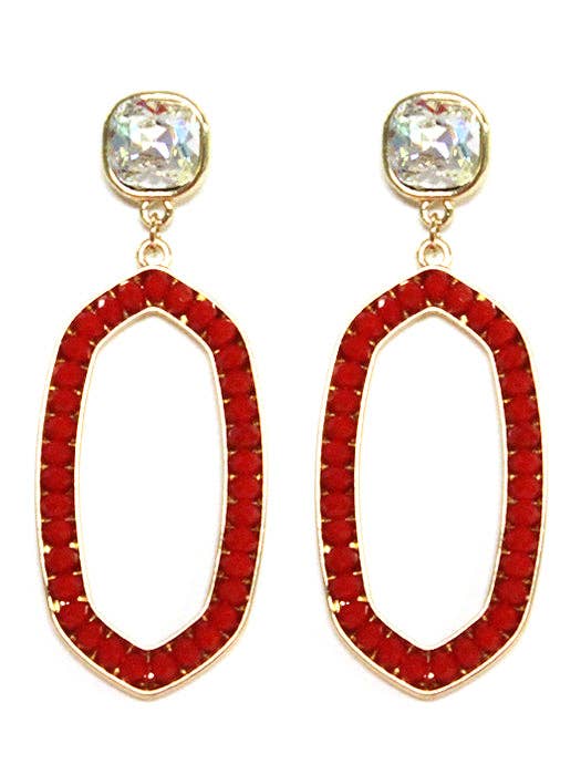 VE2763 Iridescent Post Gemstone Oval Dangle Earrings