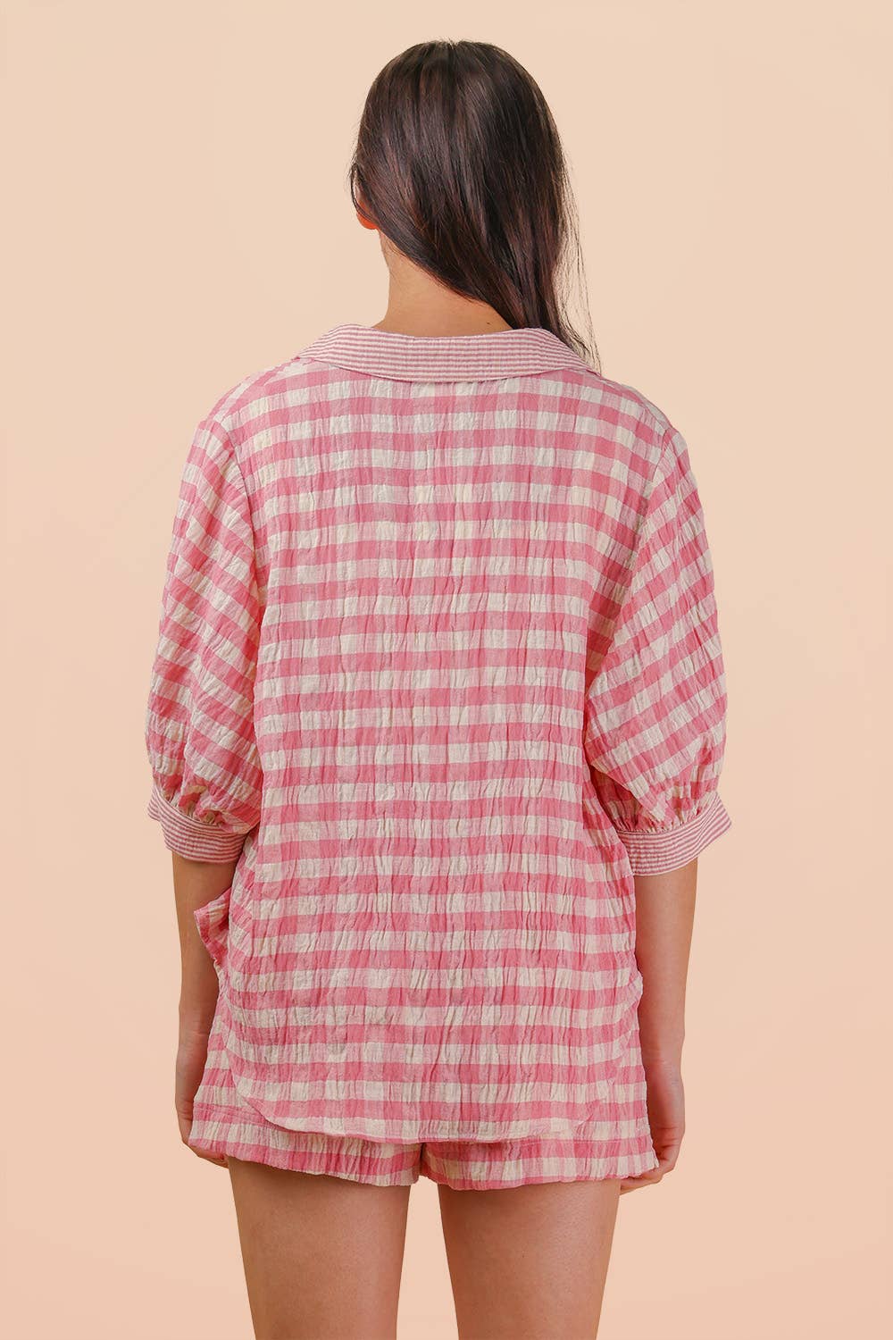 NT12452SET-Checkered Shirt Top & Shorts Set