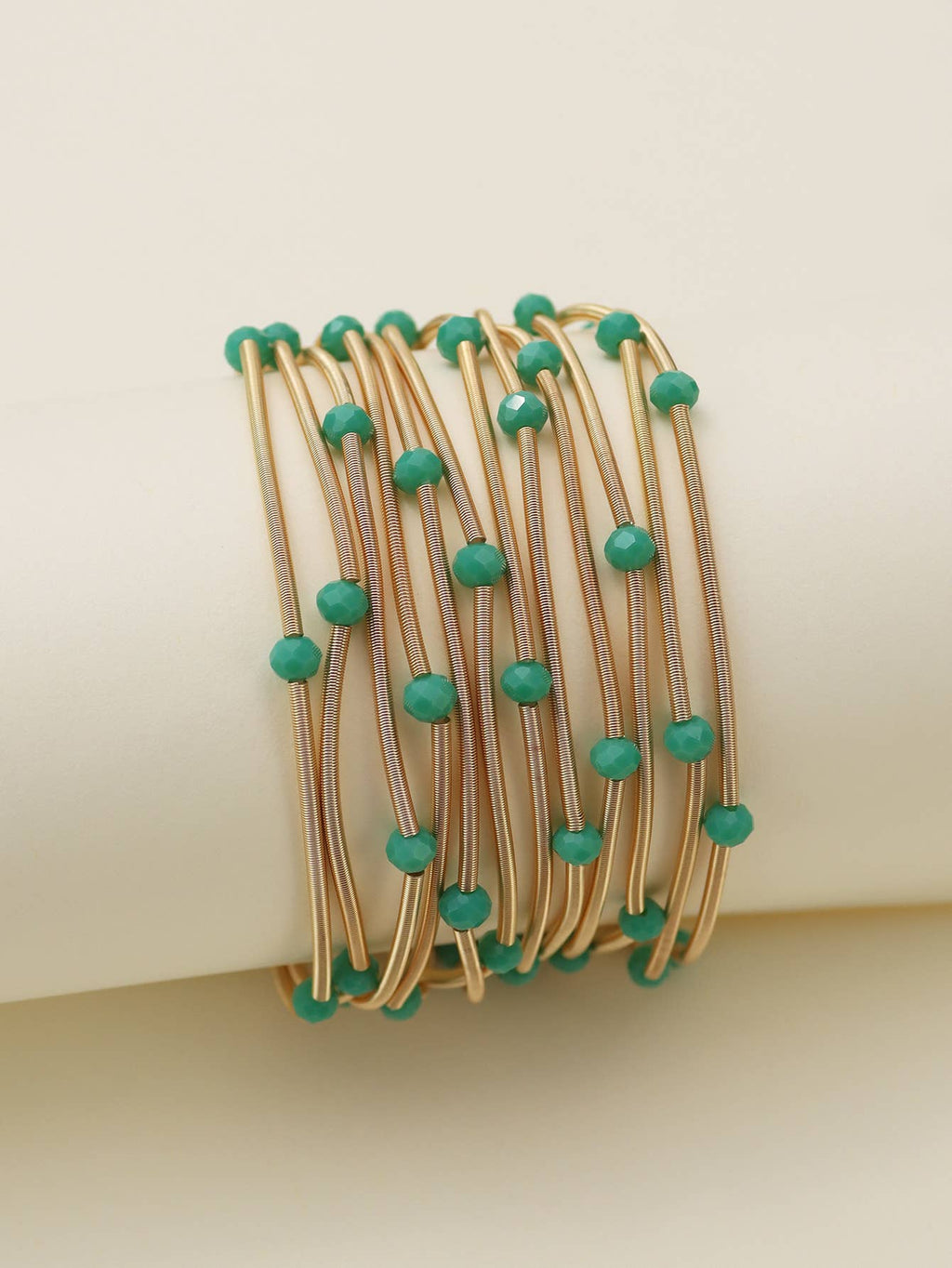 CB2176Rhinestone Beads and Coil Stretch Jewelry Bracelet Set