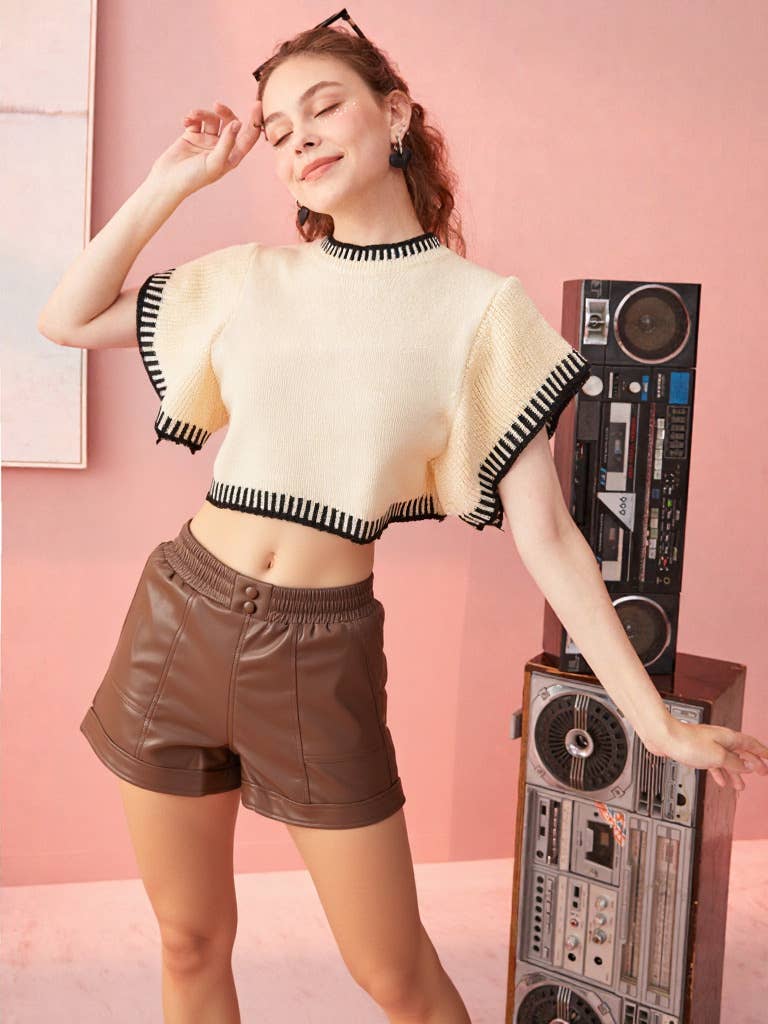NP70281-Faux Leather Casual Shorts