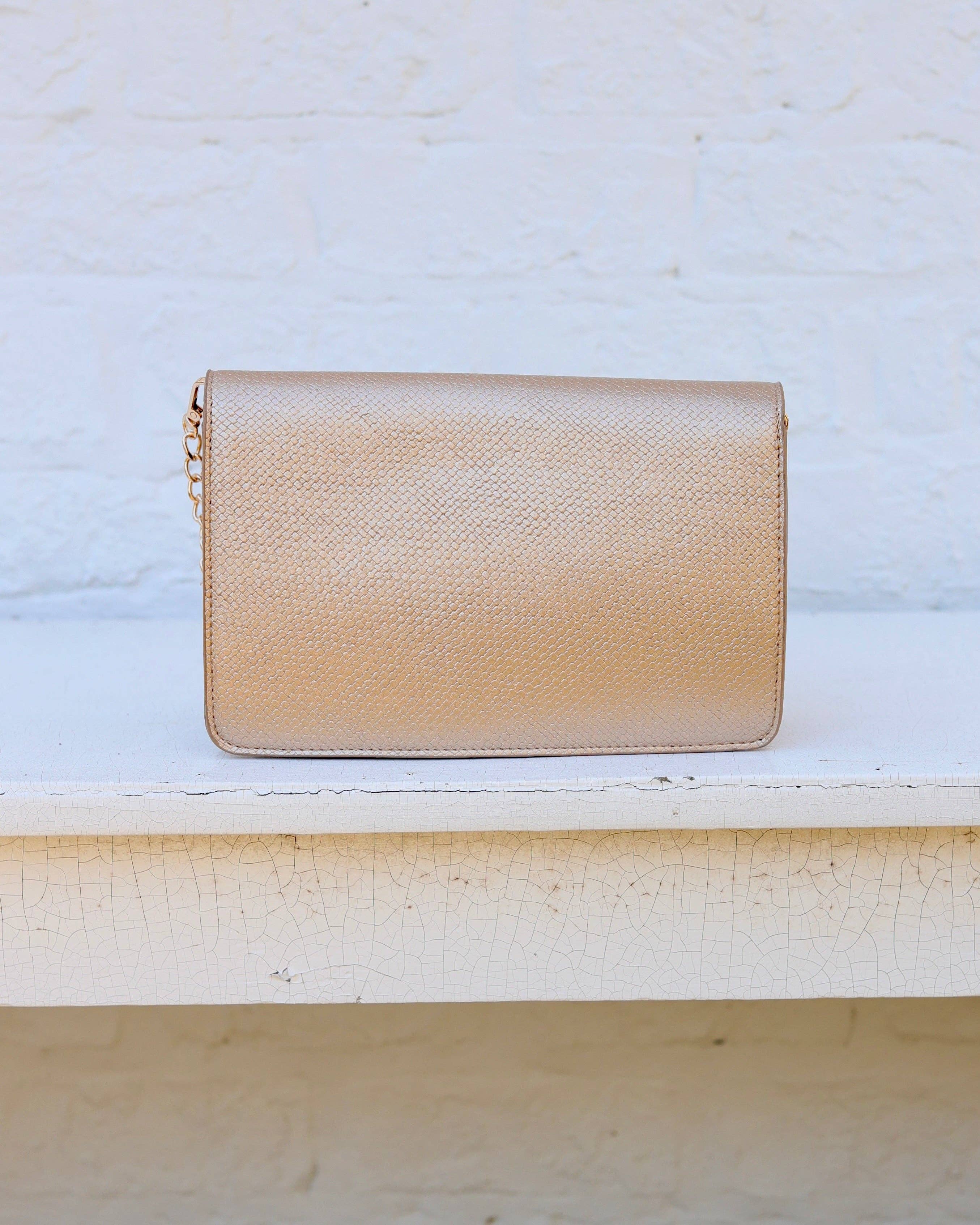 Bryn Clutch/Crossbody Woven Gold