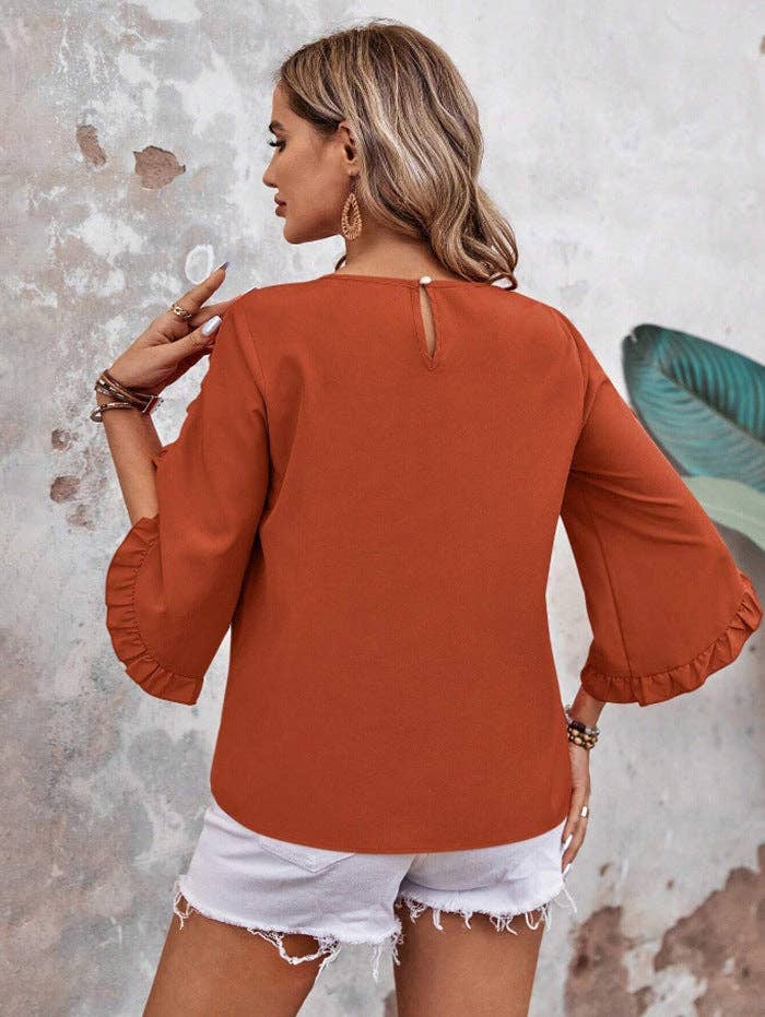 Summer Solid Ruffle Loose Fit Sleeve Shirt