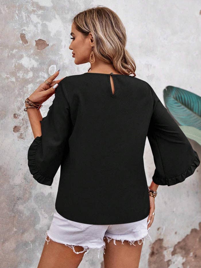 Summer Solid Ruffle Loose Fit Sleeve Shirt