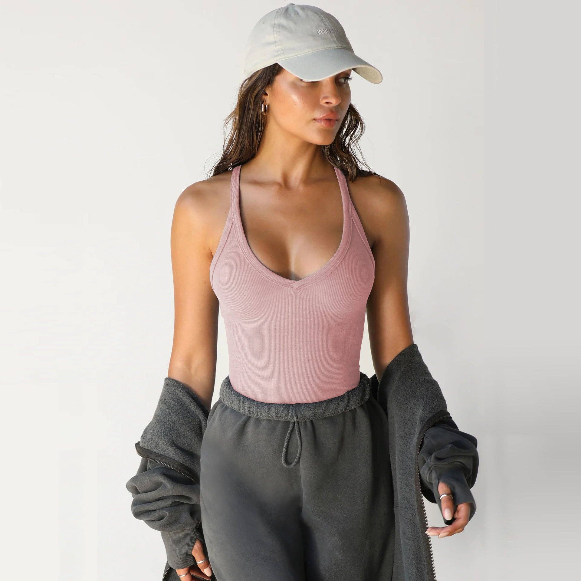 Ribbed Halter Tank Top Slim Fit Sleeveless Basic