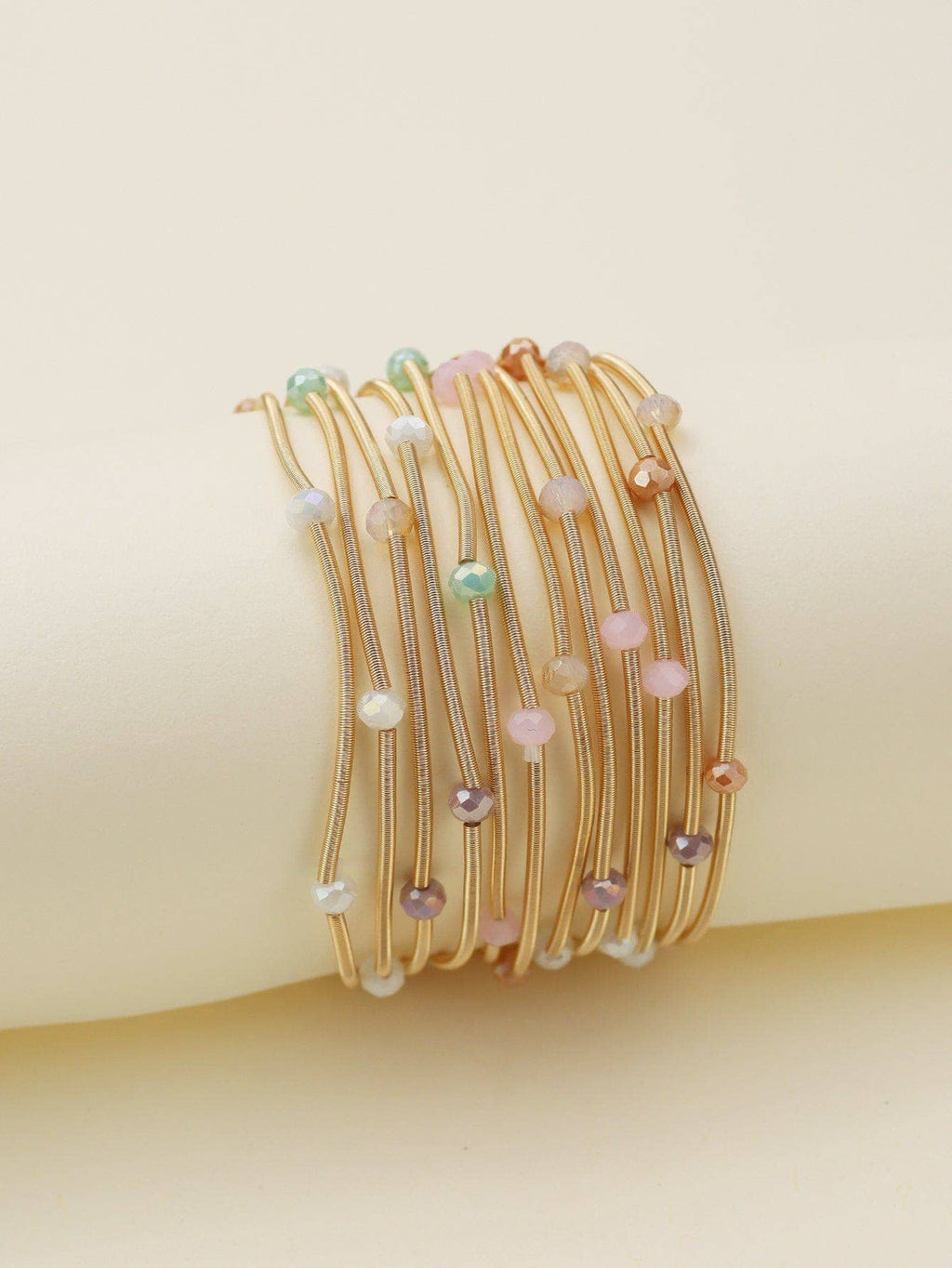 CB2176Rhinestone Beads and Coil Stretch Jewelry Bracelet Set