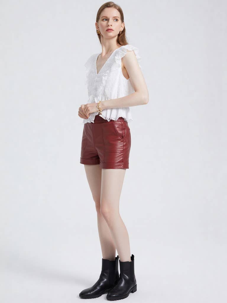 NP70281-Faux Leather Casual Shorts