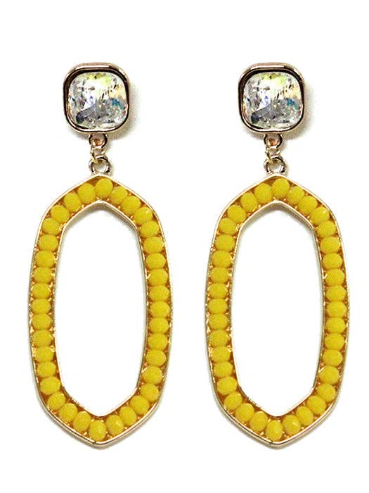 VE2763 Iridescent Post Gemstone Oval Dangle Earrings