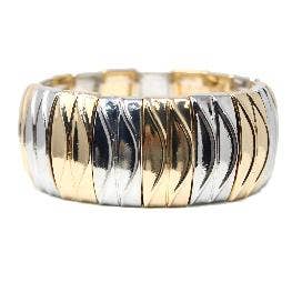 Gold and Silver Ribbed 1" Wide Stretch Bracelets
