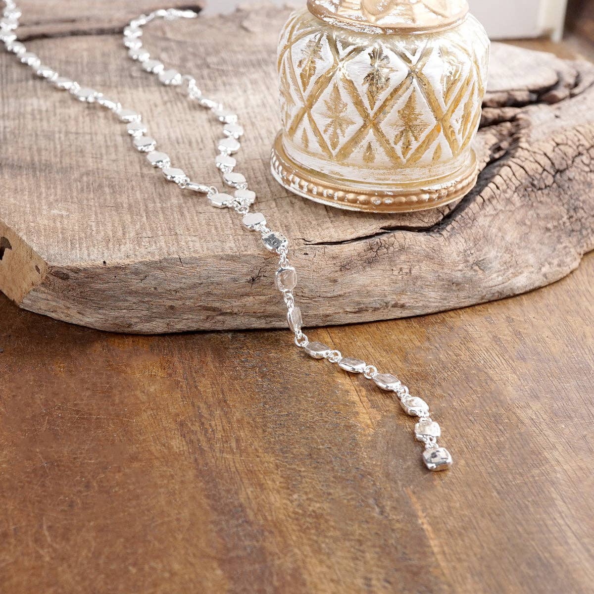 Desert Cascade – Textured Square Long Lariat Necklace