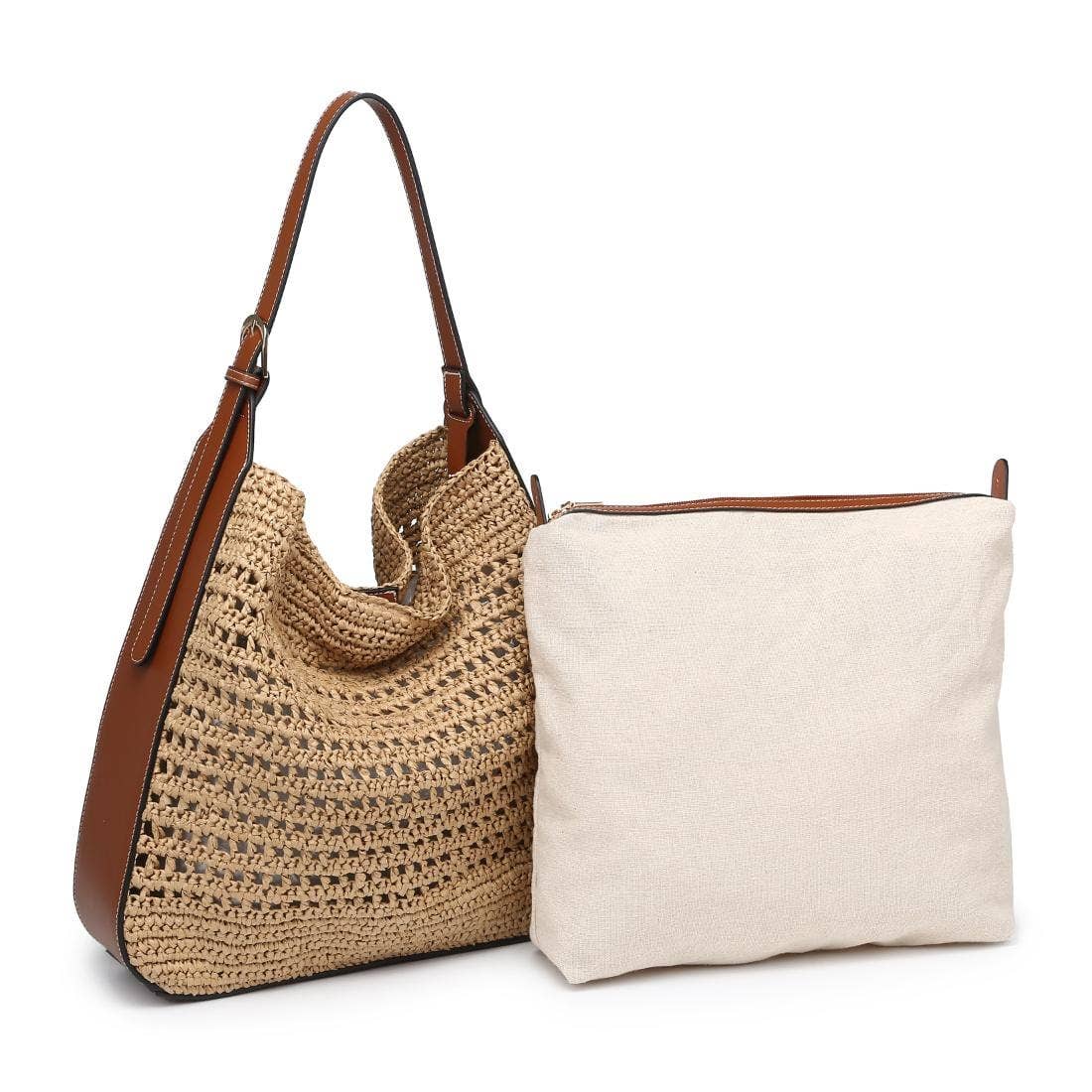 36007ML 2 in 1 Savannah Straw Hobo Tote Bag With Pouch
