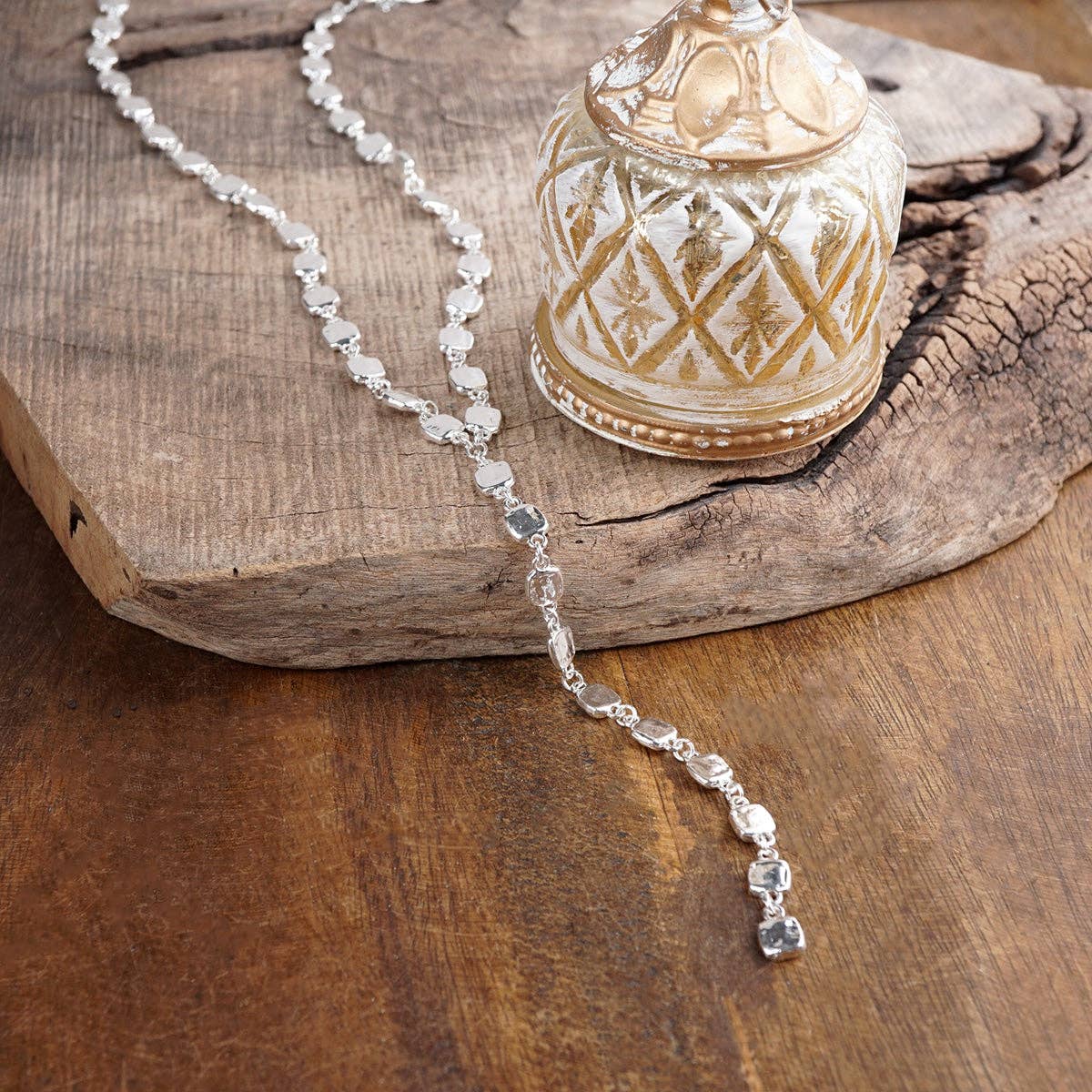 Desert Cascade – Textured Square Long Lariat Necklace