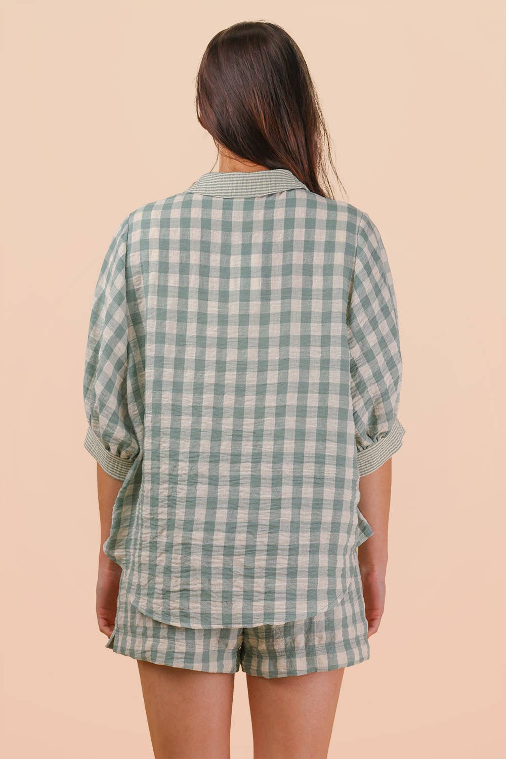 NT12452SET-Checkered Shirt Top & Shorts Set