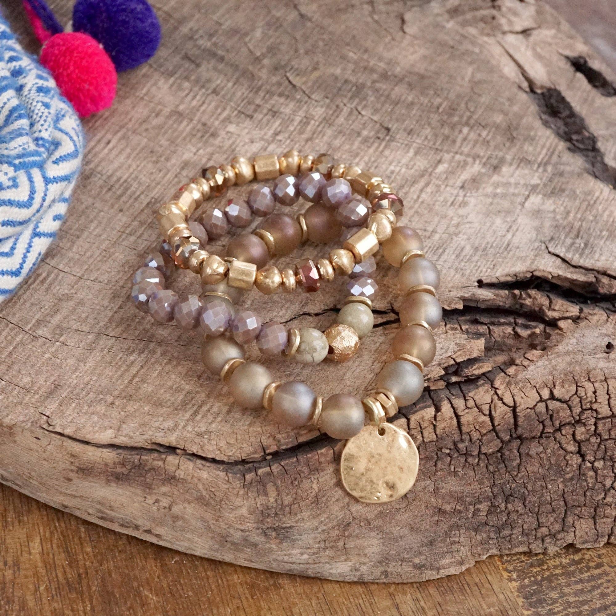 Desert Glow – Coin Charm Bracelet Stack in Rose Blush