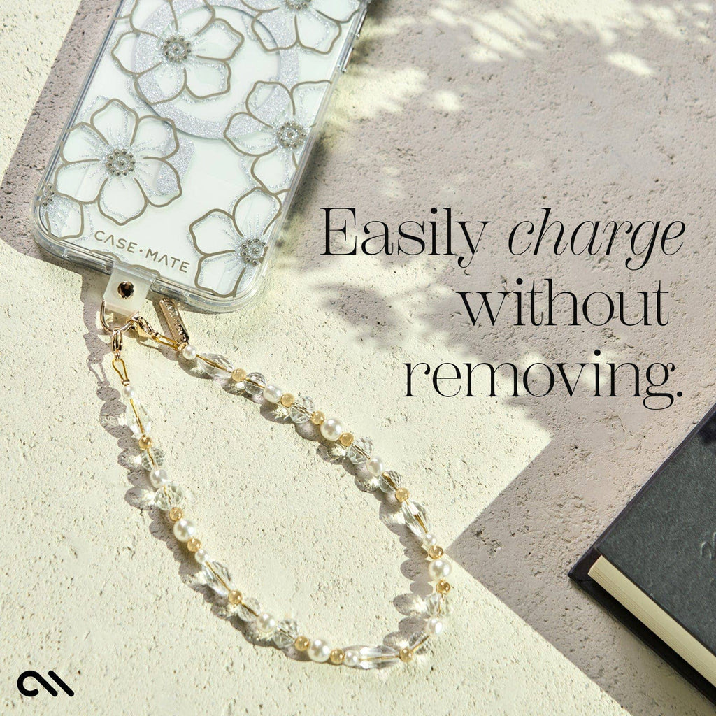 Crystal Pearl Gold Phone Charm