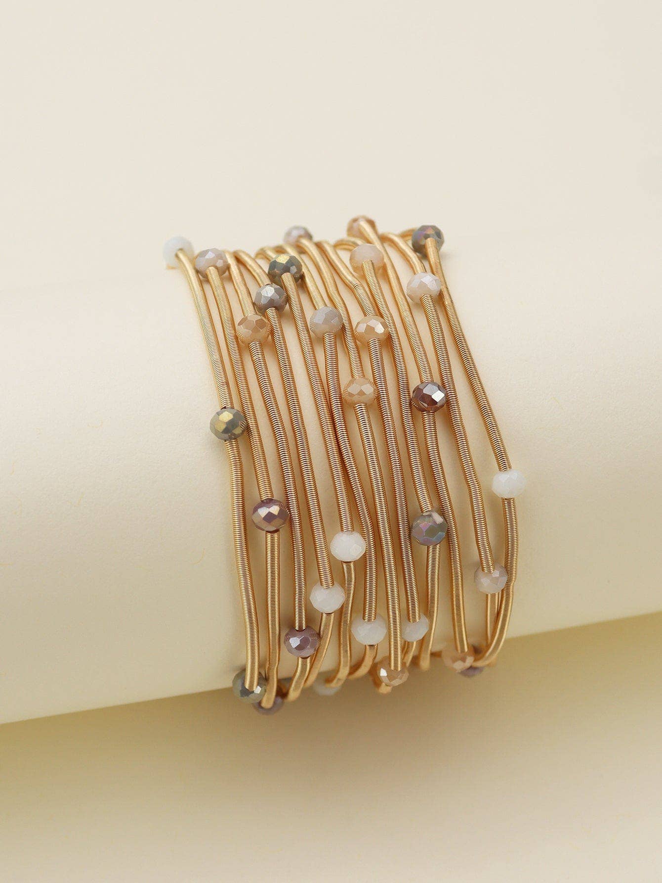 CB2176Rhinestone Beads and Coil Stretch Jewelry Bracelet Set