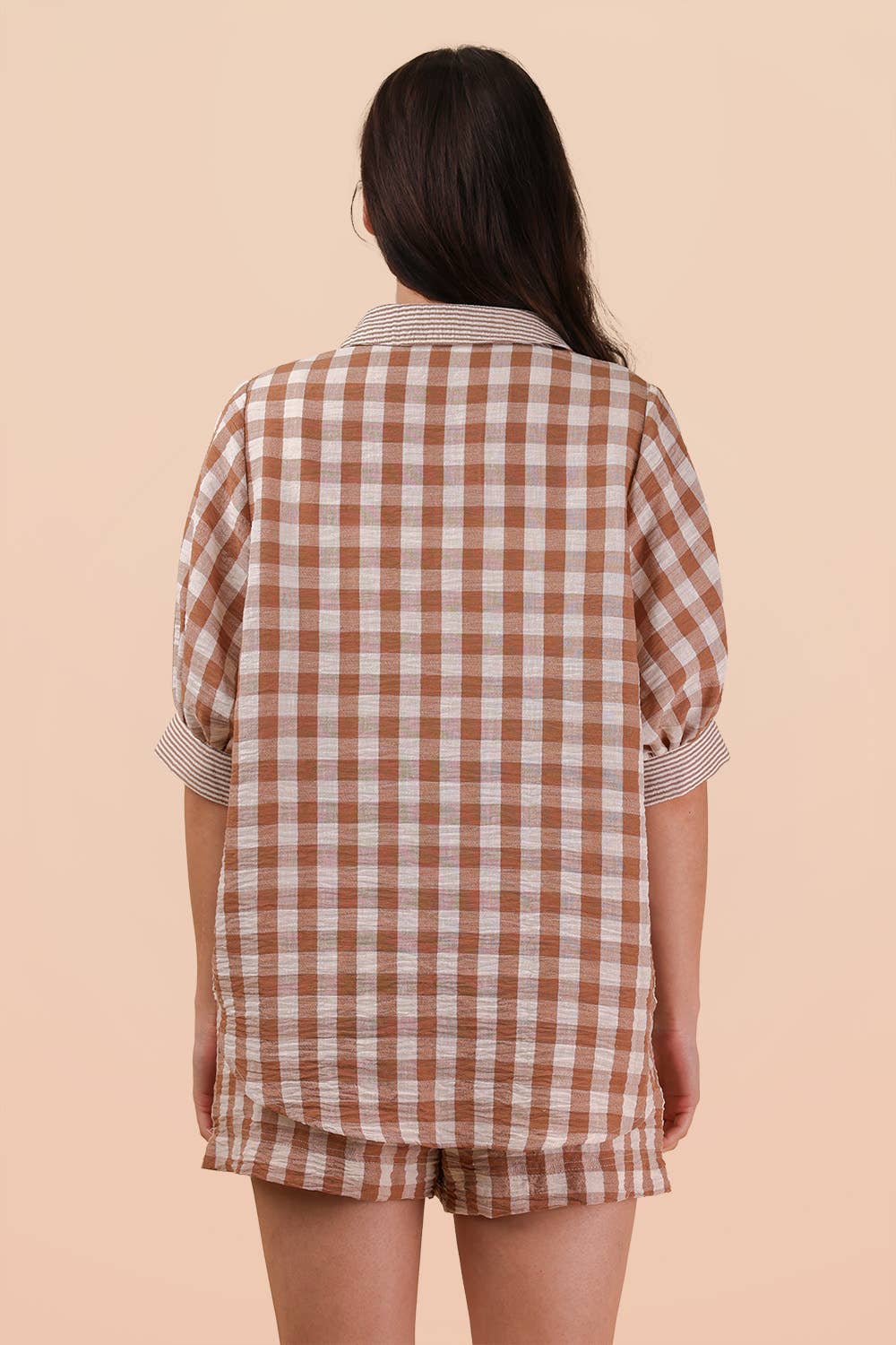 NT12452SET-Checkered Shirt Top & Shorts Set