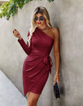 SZ1-DR1251 One Shoulder Long Sleeve Dress With Front Ties
