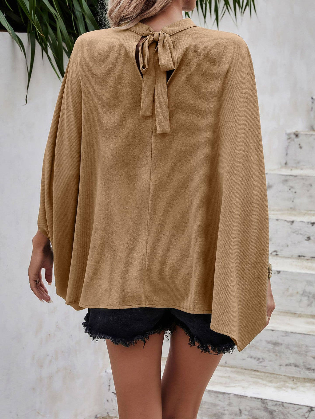 SZ1-TP8289 Textured Mock Neck Bat Wing Sleeve Blouse