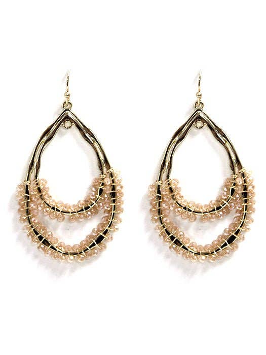 SE7163 Double Tear Drop Bead Detail Earrings