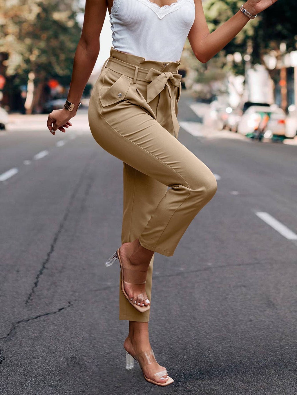 SZ1-P6016 Paperbag Trouser Pants with Button details