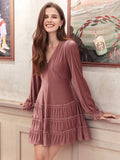 ND31004-Deep V-neck Textured Velvet Holiday Mini Dress