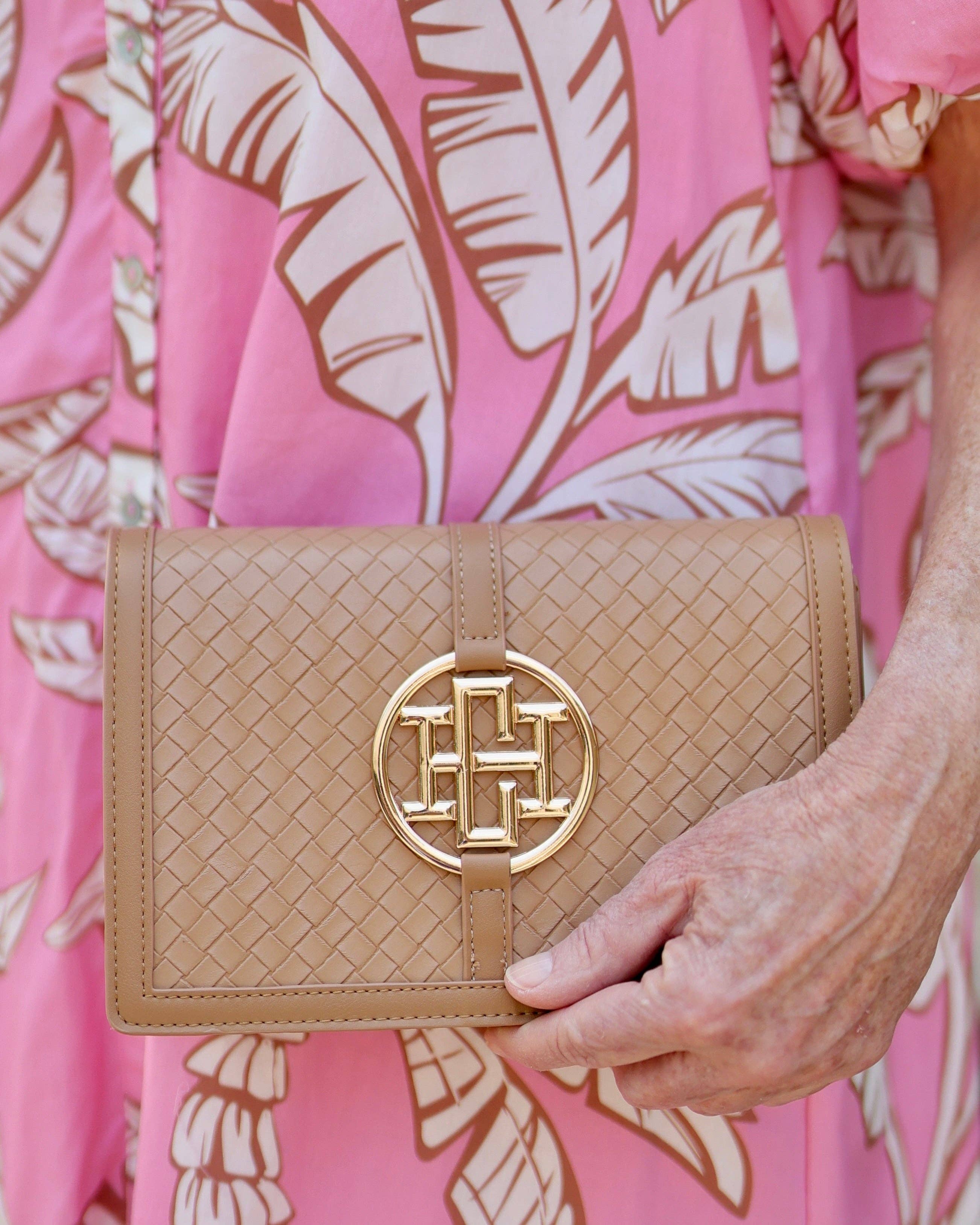 Cecilia Circle Logo Handbag Woven Tan