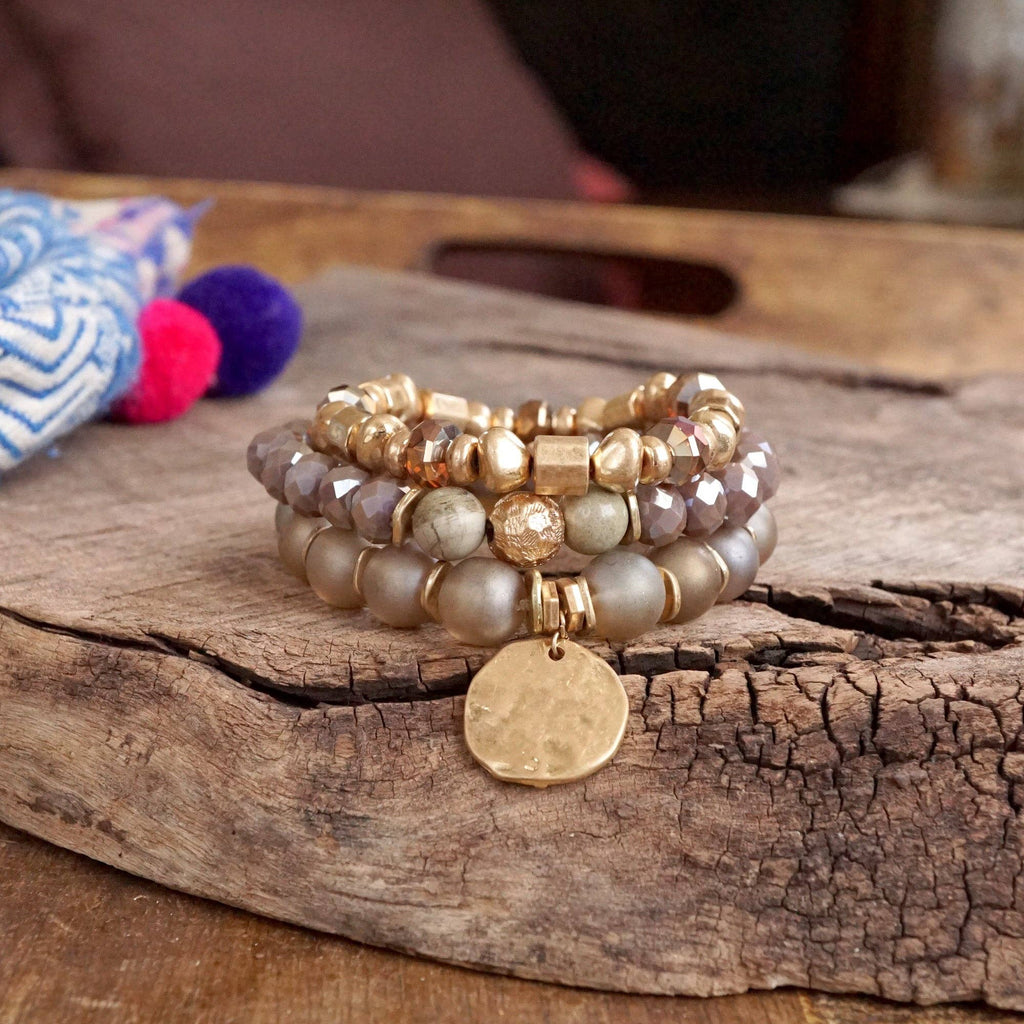 Desert Glow – Coin Charm Bracelet Stack in Rose Blush