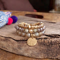 Desert Glow – Coin Charm Bracelet Stack in Rose Blush