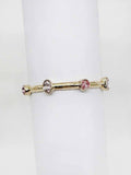 Gold Hammered Stretch Bracelet with Pink Crystal Accents