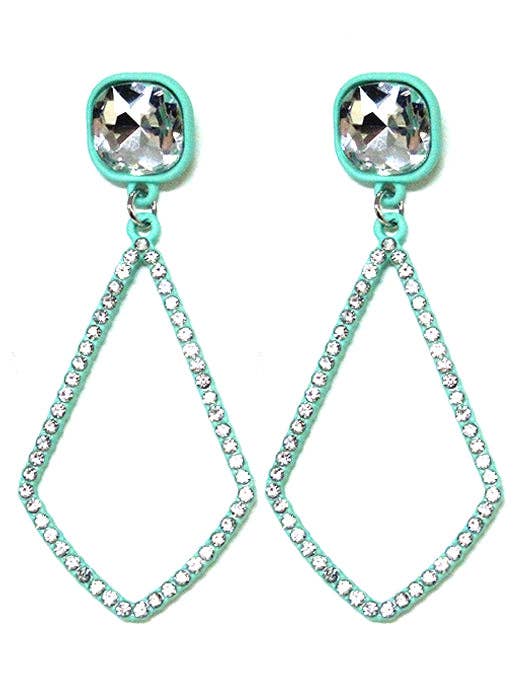 VE2891 Iridescent Post Rhinestone Kite Earrings