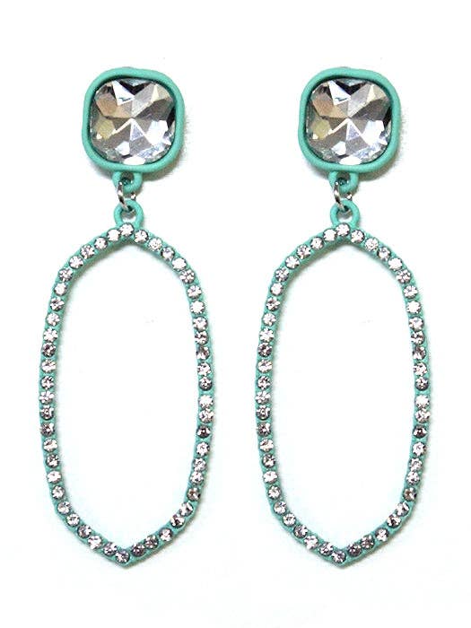 VE2888 Iridescent Post Rhinestone Oval Dangle Earrings