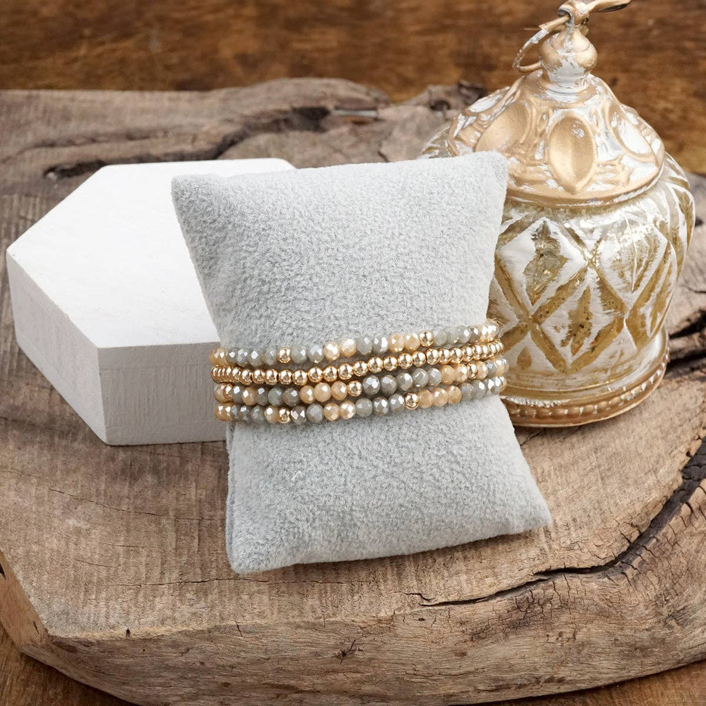 Glass Gleam – Set of 4 Faceted Glass & Gold Bead Stretch Bracelets
