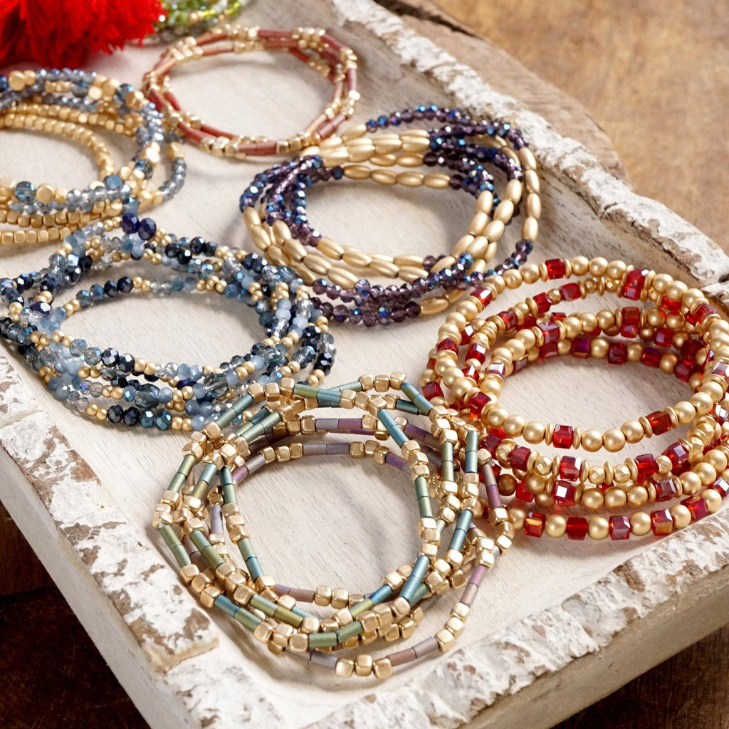 Layered Colorful and Gold Beaded Bracelets Sets