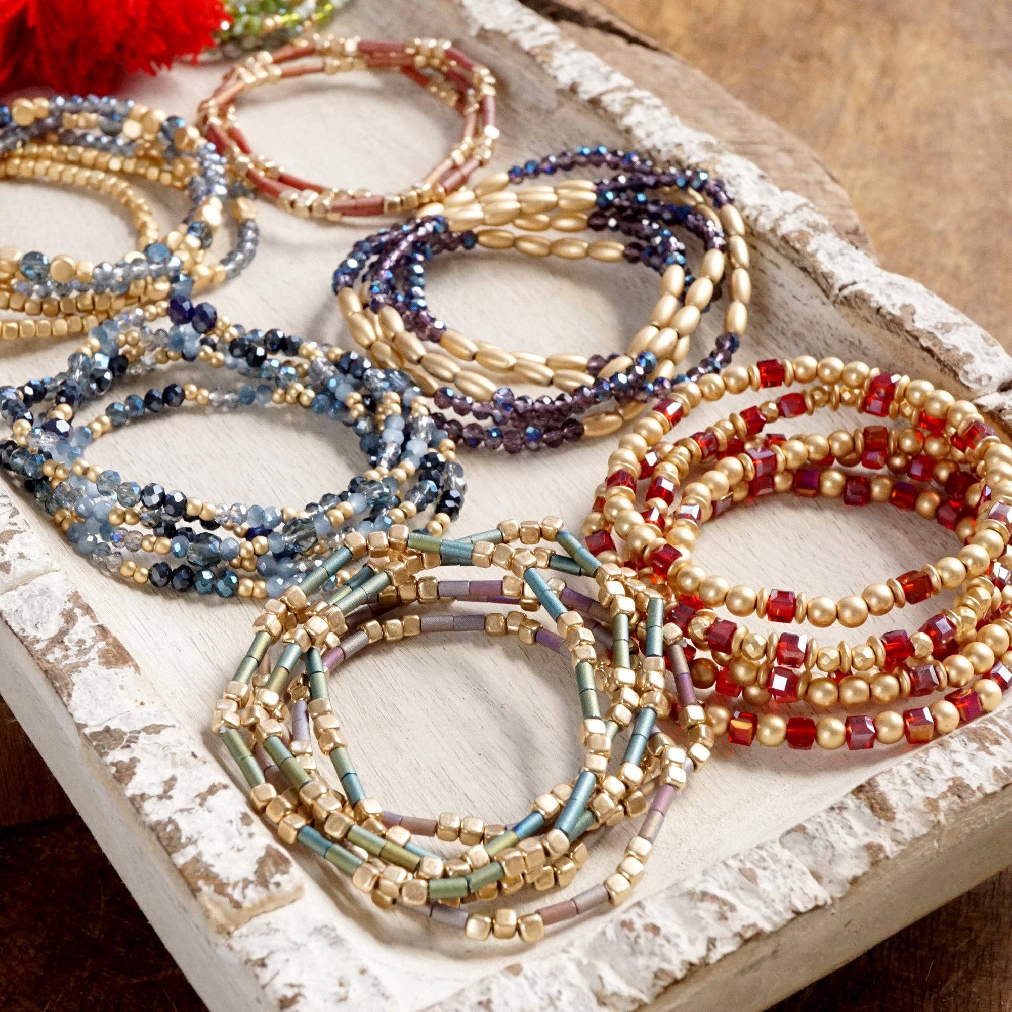 Layered Colorful and Gold Beaded Bracelets Sets