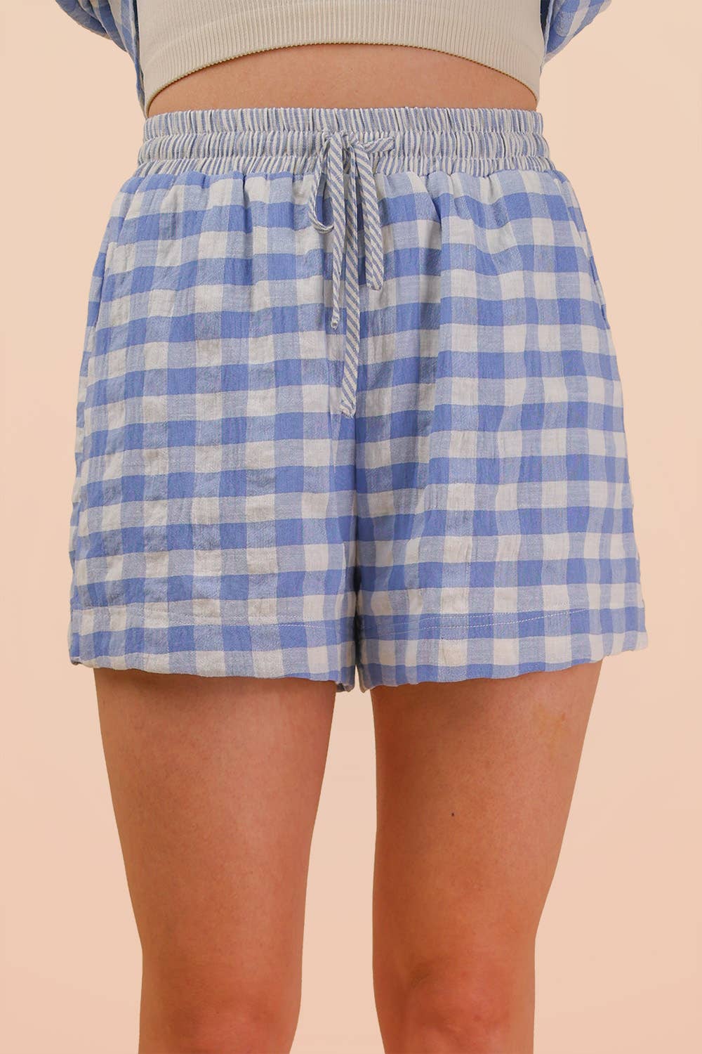 NT12452SET-Checkered Shirt Top & Shorts Set